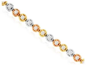 14 Karat Tri-Color Tennis Diamond Bracelet