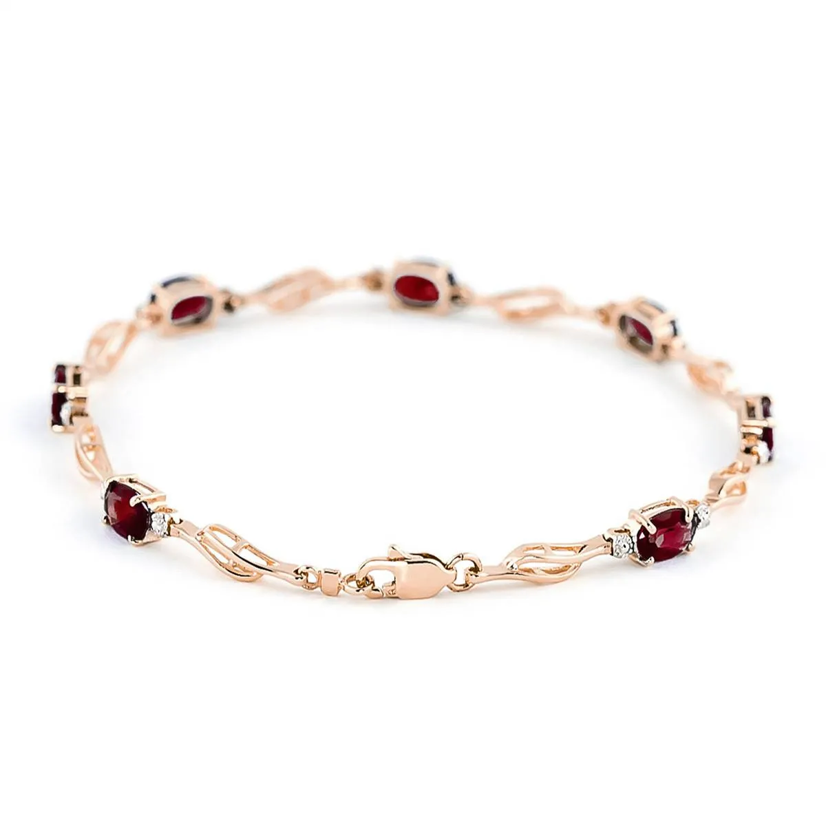 14K Solid Rose Gold Tennis Bracelet Garnet & Diamond