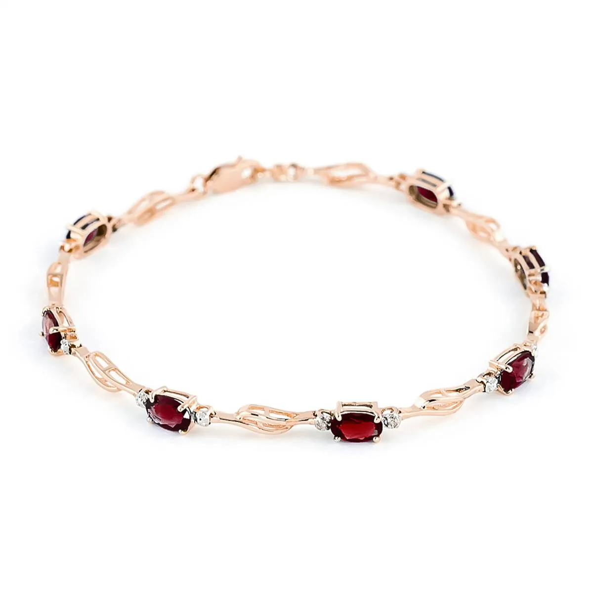 14K Solid Rose Gold Tennis Bracelet Garnet & Diamond