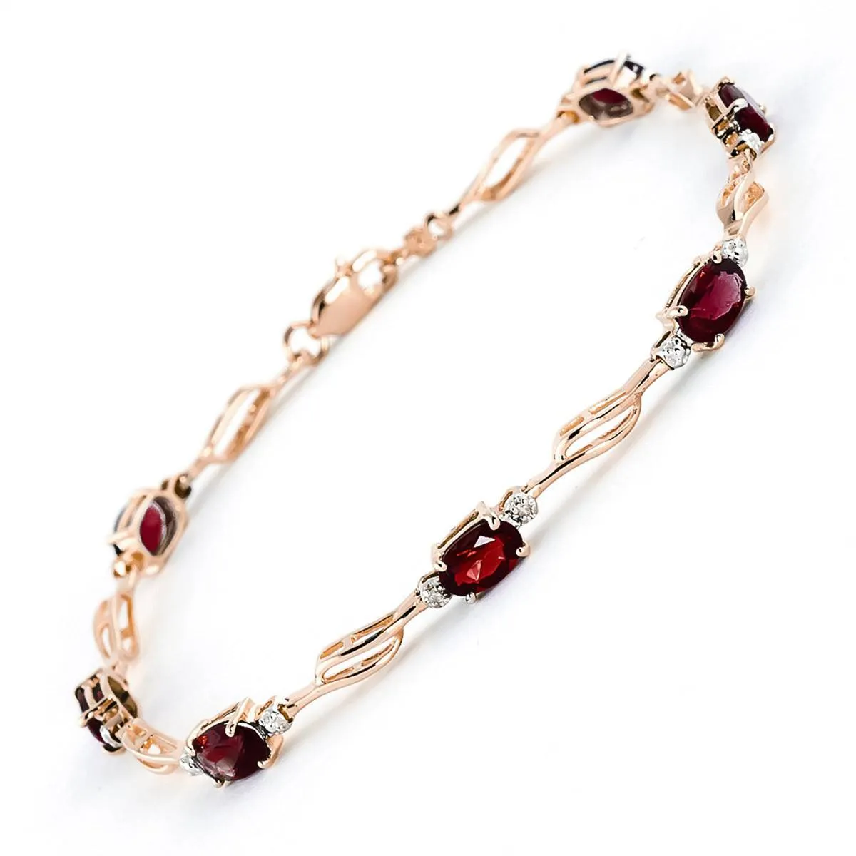 14K Solid Rose Gold Tennis Bracelet Garnet & Diamond