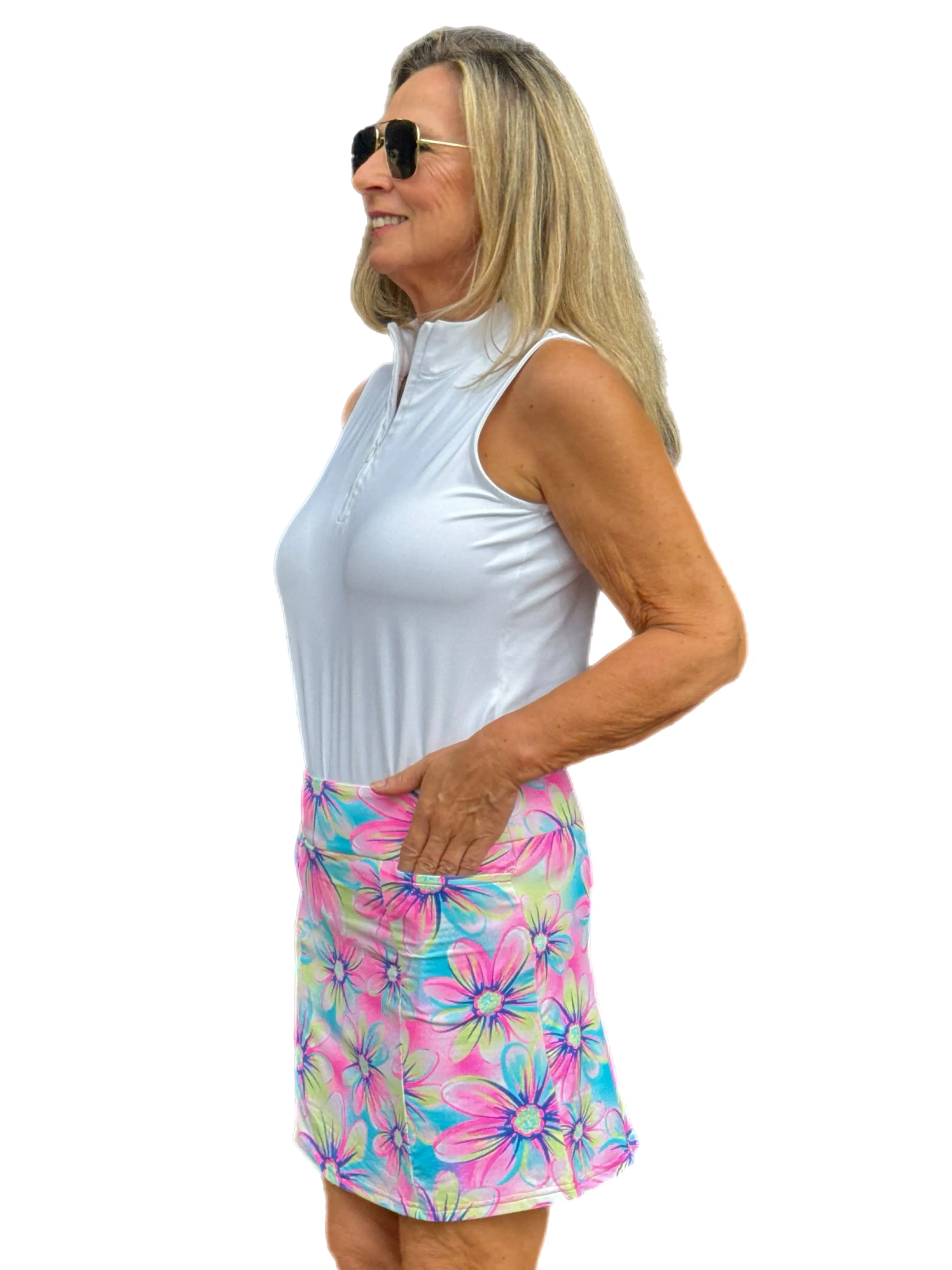 15" Pull-On Fun Skort with UPF50  Painted Flowers