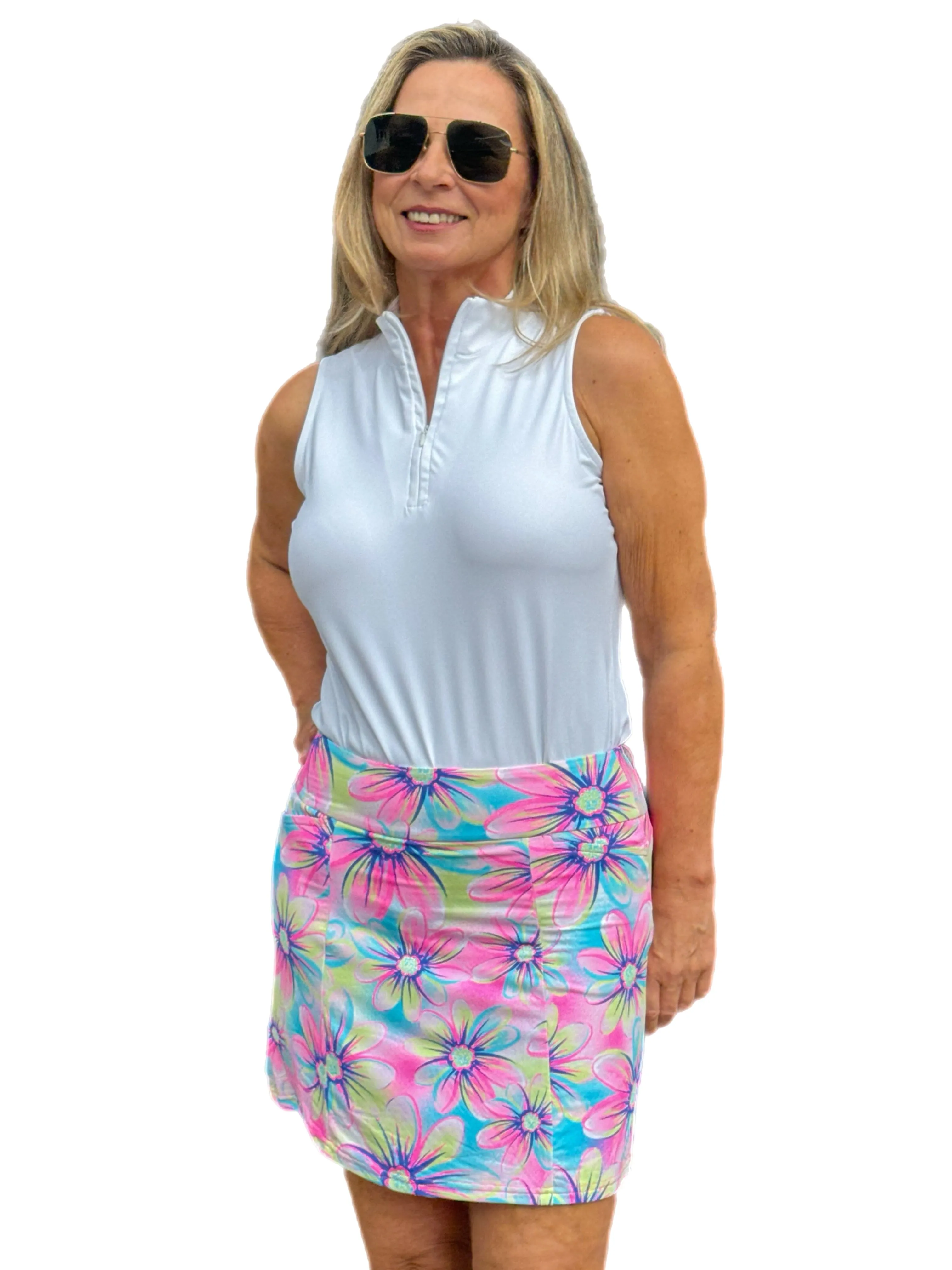 15" Pull-On Fun Skort with UPF50  Painted Flowers