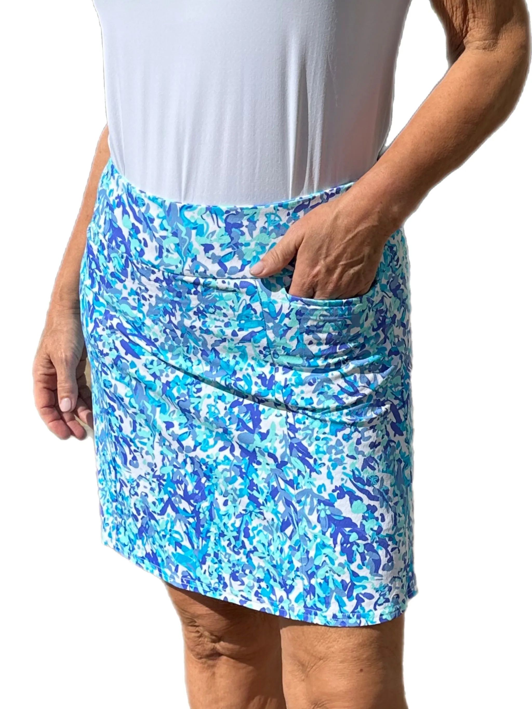 17" Pull-on Skort with UPF50  Abstract Blues