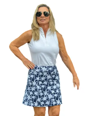 17" Pull-on Skort with UPF50  Navy Palm Trees