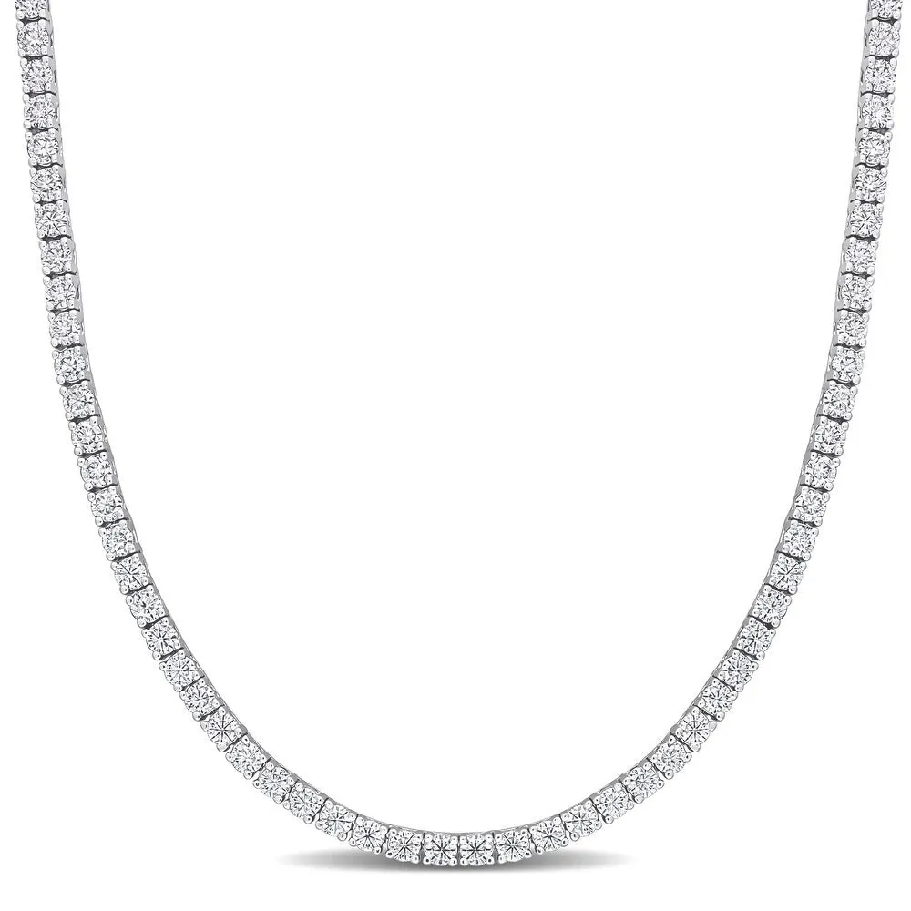 18K White Gold Plate Dazzling 12.5 Carat TW Tennis Necklace, Created Moissanite