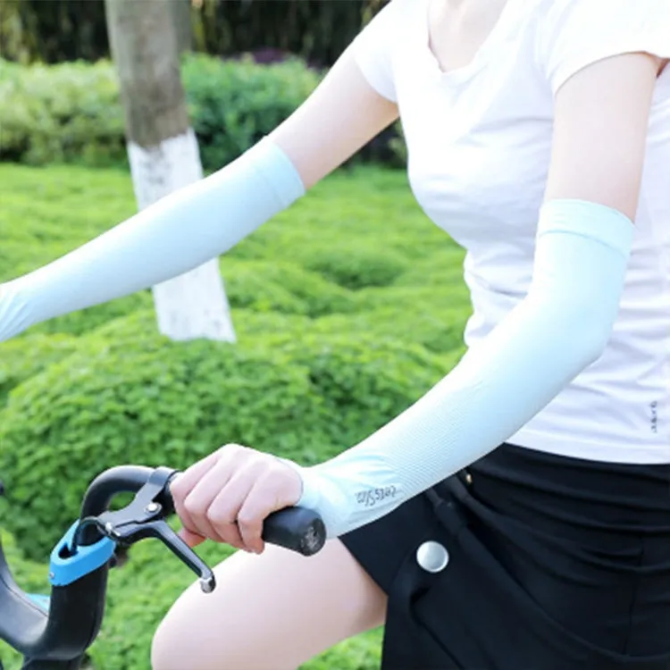 2 Pairs Long Ice Silk Sunscreen Sleeves Cycling Driving Outdoor UV Arm Oversleeve,  Length: 38cm(White)