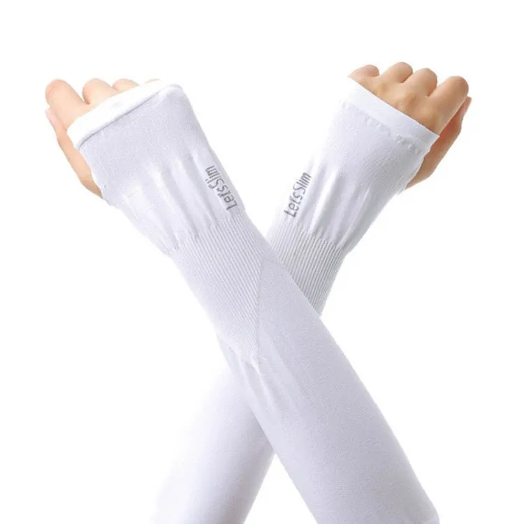 2 Pairs Long Ice Silk Sunscreen Sleeves Cycling Driving Outdoor UV Arm Oversleeve,  Length: 38cm(White)