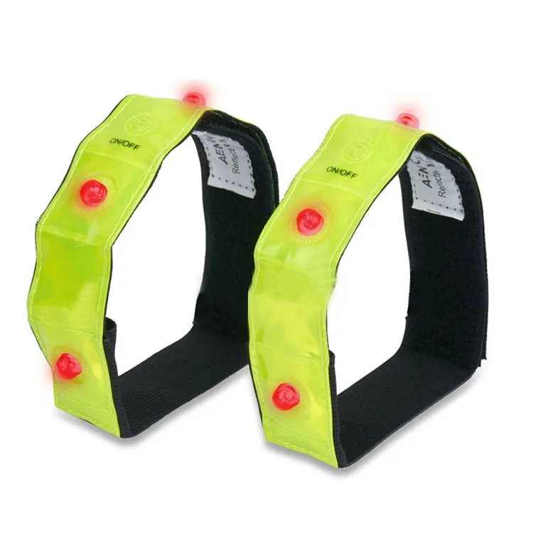 2 PCS 4 LED Lights Safety Run Reflective Arm / Leg Bands(Yellow)