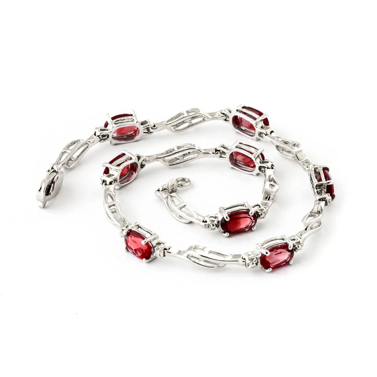 3.39 Carat 14K Solid White Gold Tennis Bracelet Garnet Diamond