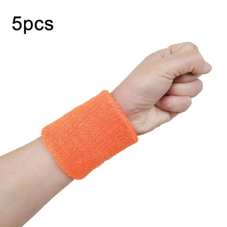 5pcs 8x8cm Women Men Solid Color Cotton Sport Sweatband Brace Wraps Guards(Orange)