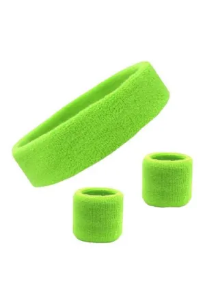 80's Neon Green Sweatband Set