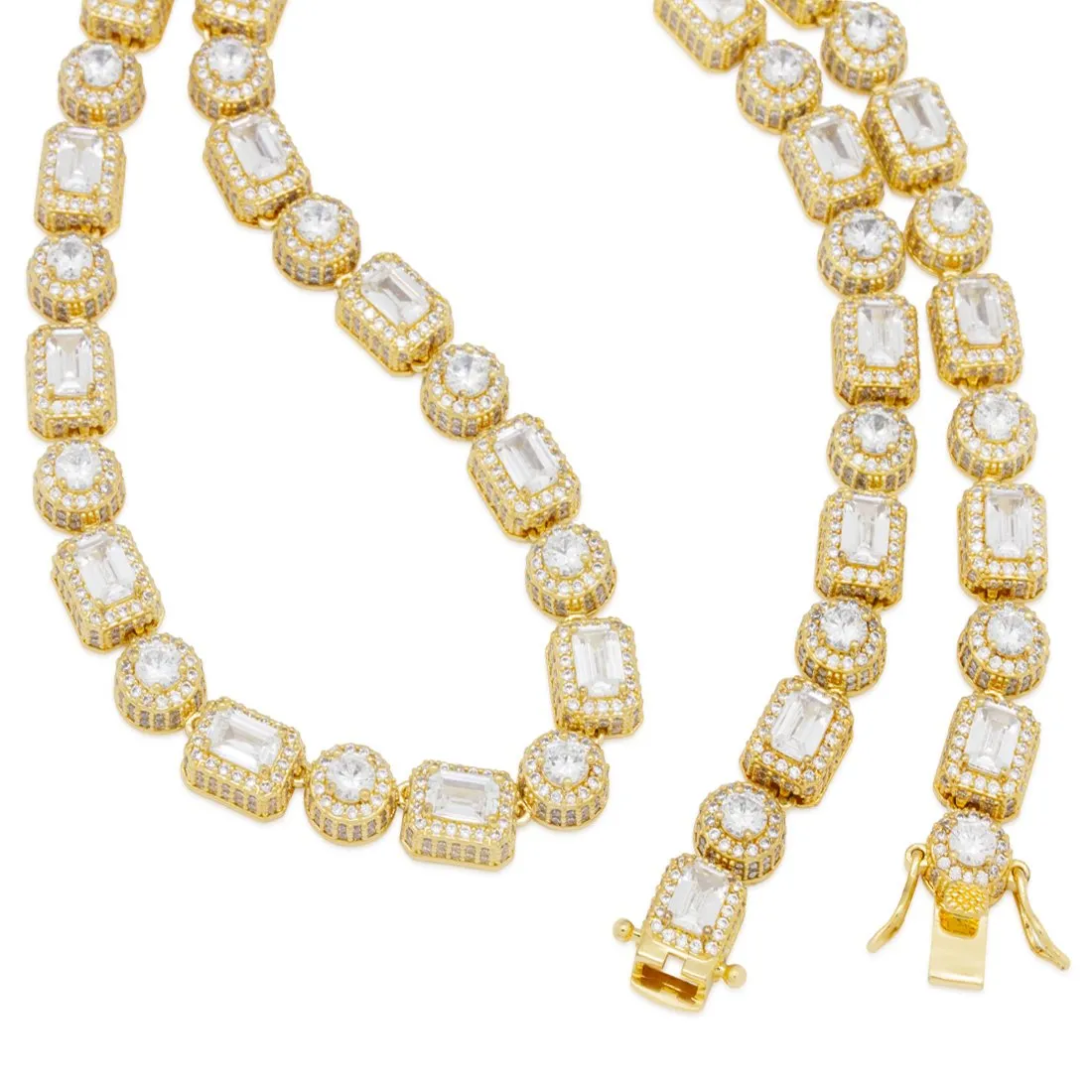 8mm Brilliant and Emerald-cut Clustered Tennis Chain