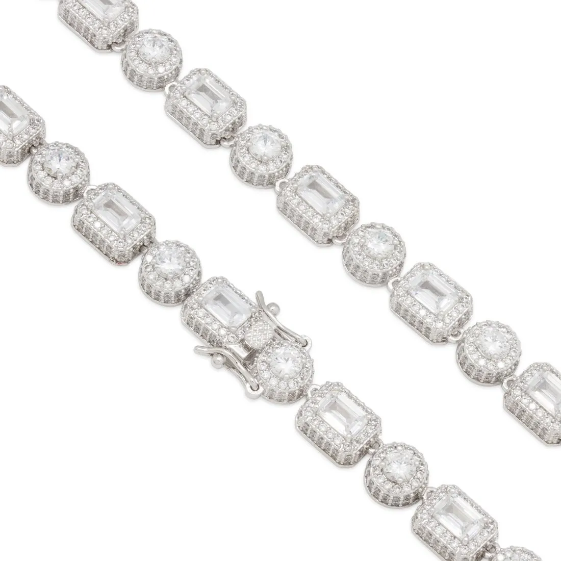 8mm Brilliant and Emerald-cut Clustered Tennis Chain