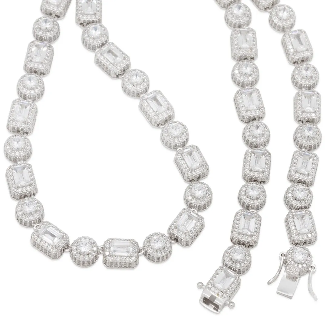 8mm Brilliant and Emerald-cut Clustered Tennis Chain