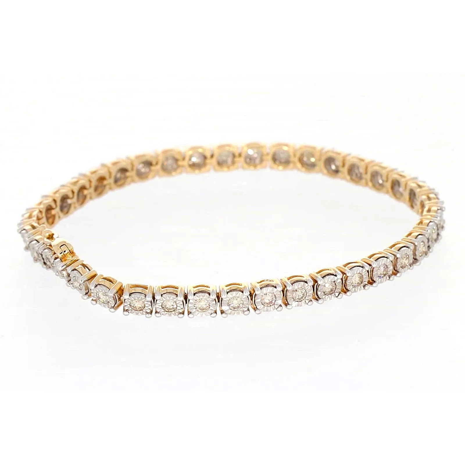 9ct Two Tone Gold Round Brilliant Cut with 2 Carat tw of Diamonds Tennis Bracelet