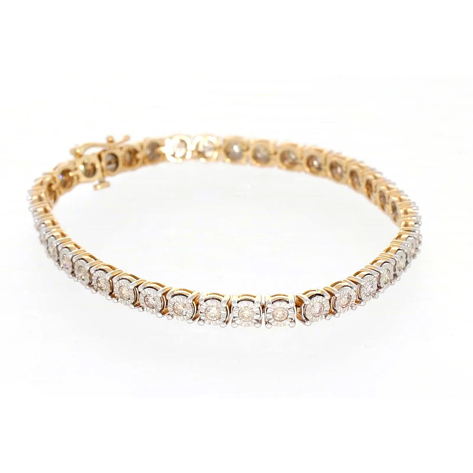 9ct Two Tone Gold Round Brilliant Cut with 2 Carat tw of Diamonds Tennis Bracelet