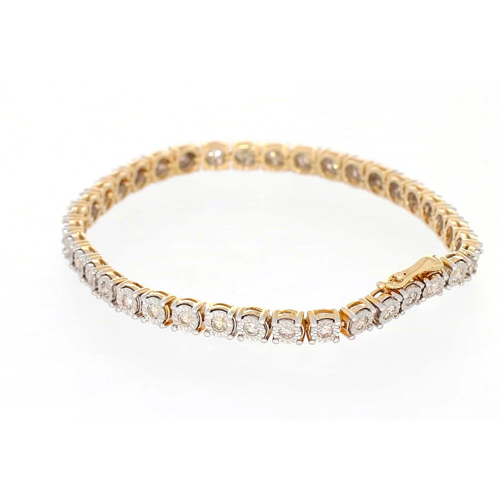 9ct Two Tone Gold Round Brilliant Cut with 2 Carat tw of Diamonds Tennis Bracelet