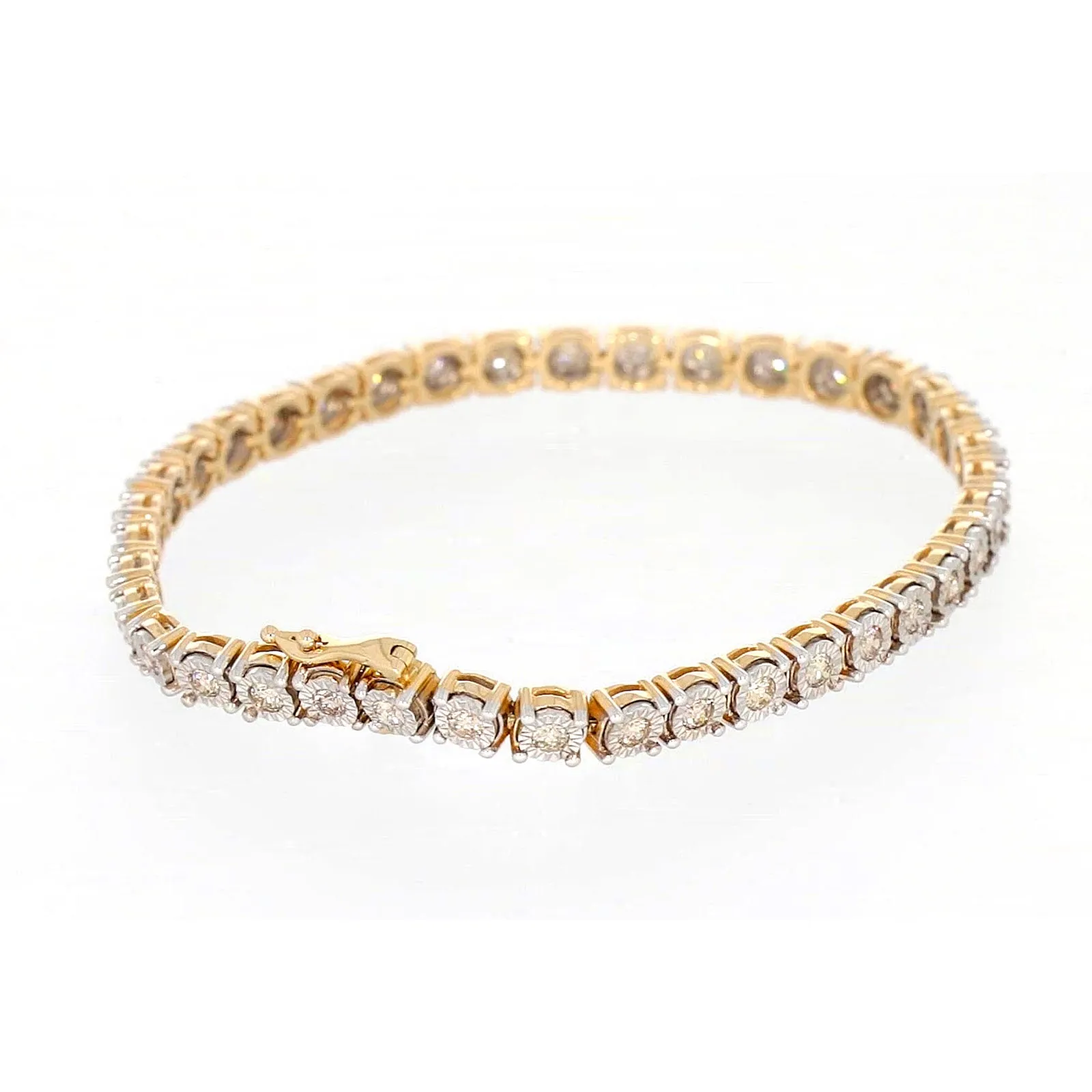 9ct Two Tone Gold Round Brilliant Cut with 2 Carat tw of Diamonds Tennis Bracelet