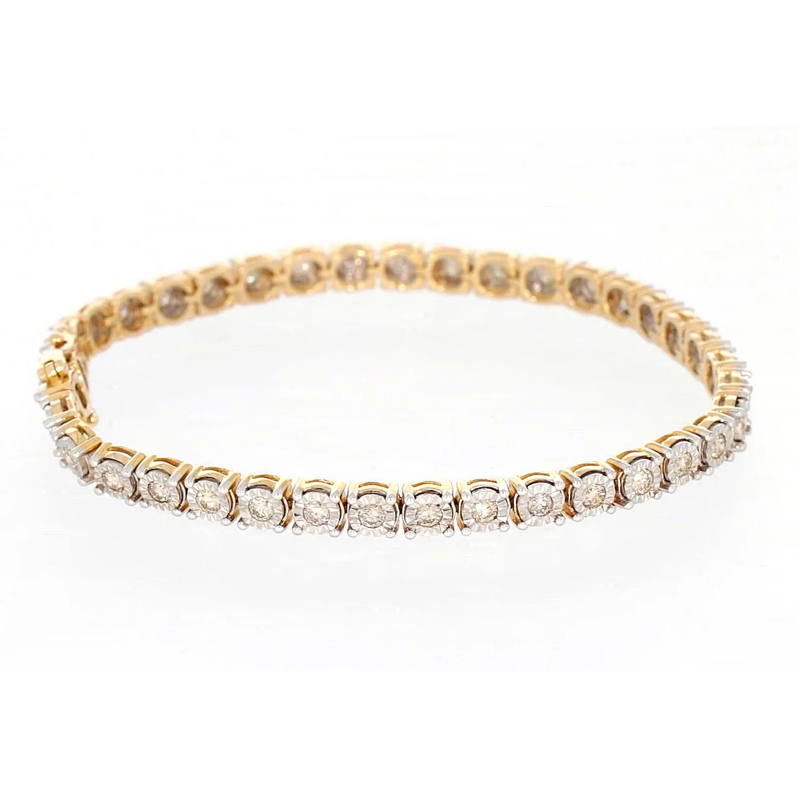 9ct Two Tone Gold Round Brilliant Cut with 2 Carat tw of Diamonds Tennis Bracelet