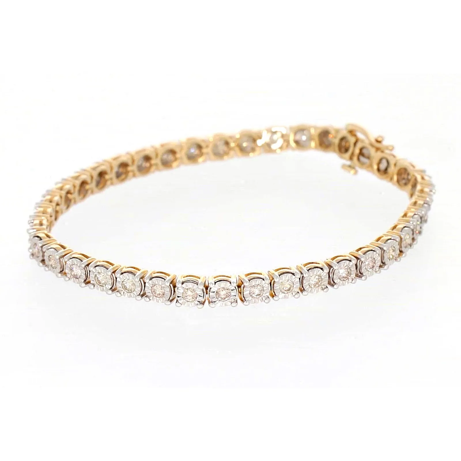 9ct Two Tone Gold Round Brilliant Cut with 2 Carat tw of Diamonds Tennis Bracelet