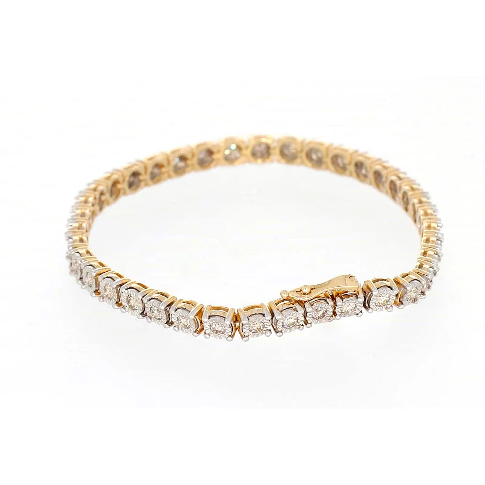 9ct Two Tone Gold Round Brilliant Cut with 2 Carat tw of Diamonds Tennis Bracelet