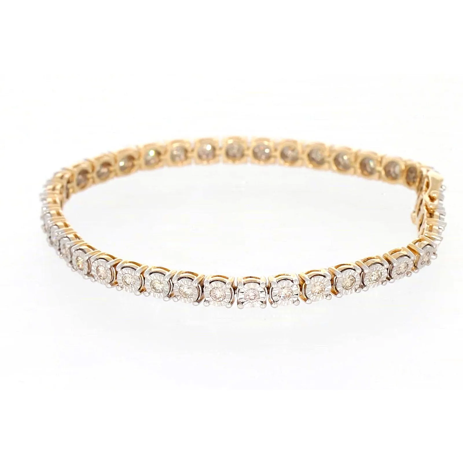 9ct Two Tone Gold Round Brilliant Cut with 2 Carat tw of Diamonds Tennis Bracelet