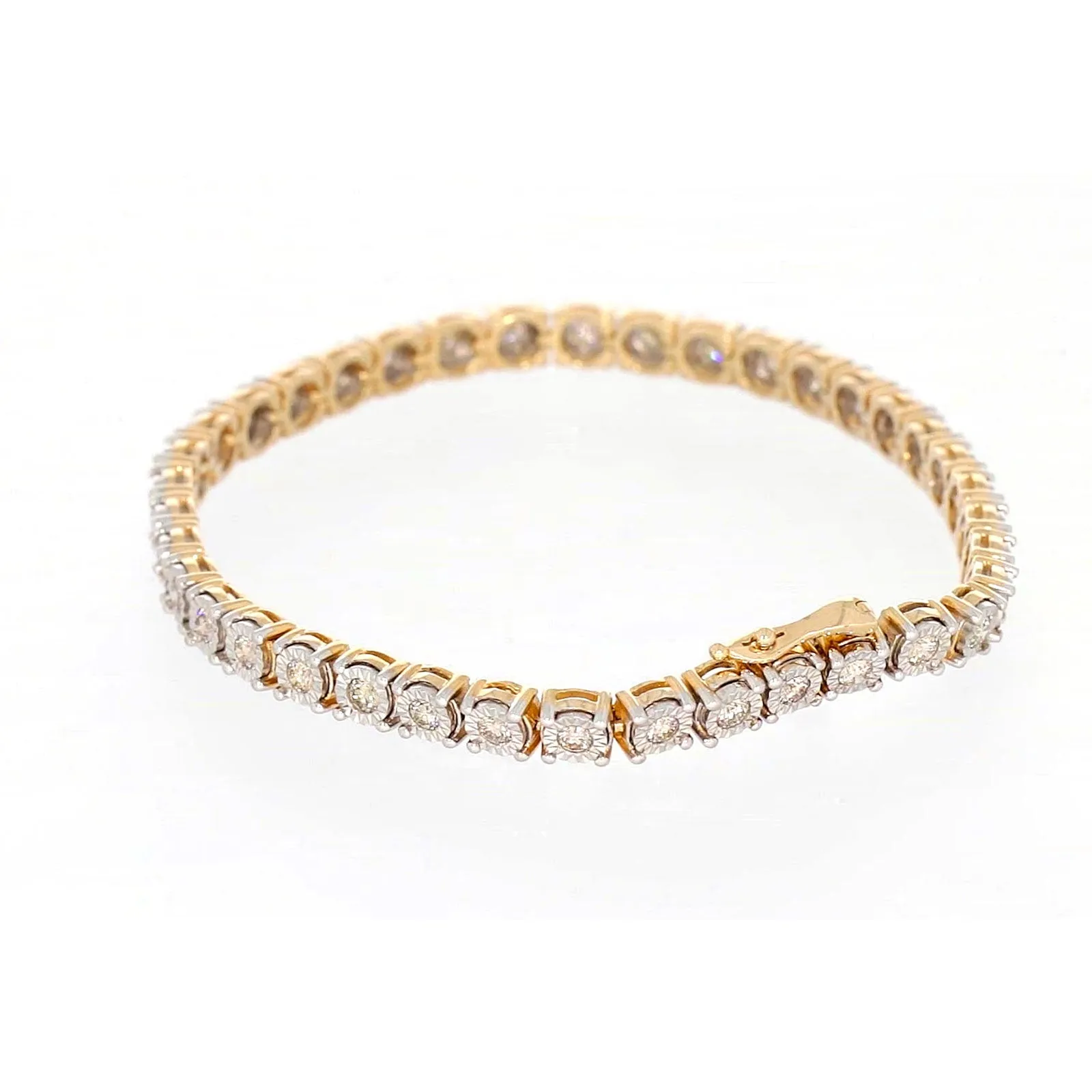 9ct Two Tone Gold Round Brilliant Cut with 2 Carat tw of Diamonds Tennis Bracelet