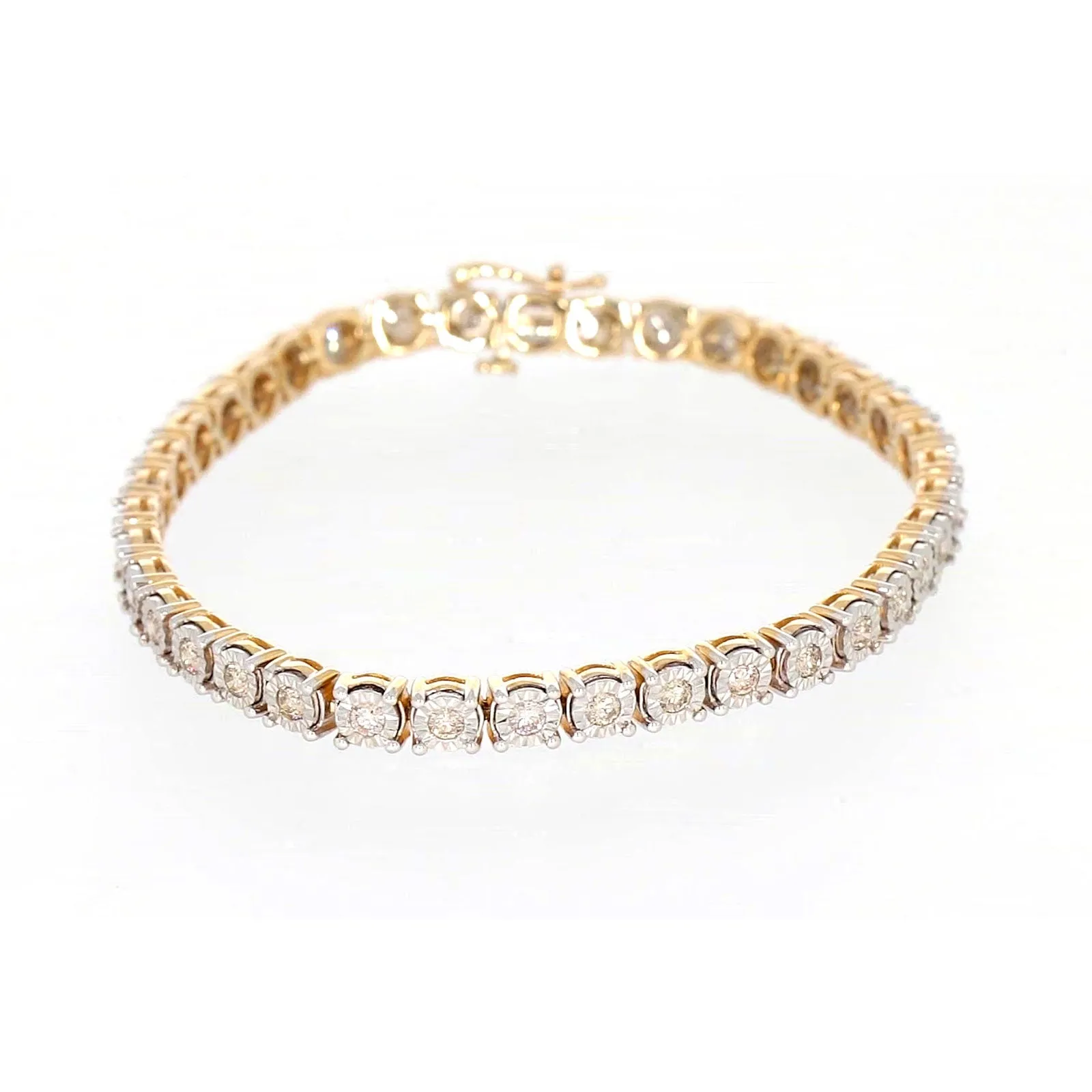 9ct Two Tone Gold Round Brilliant Cut with 2 Carat tw of Diamonds Tennis Bracelet