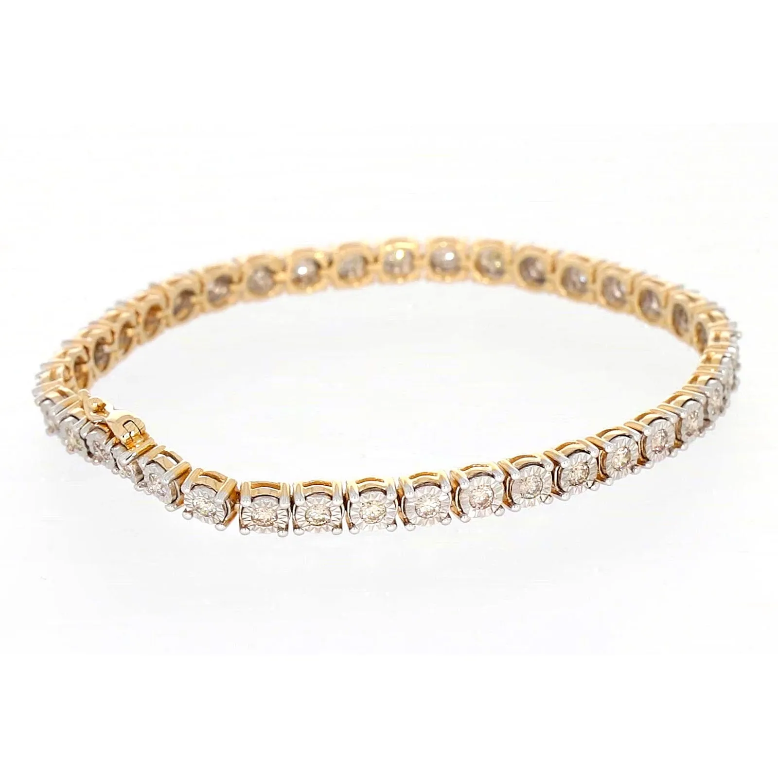 9ct Two Tone Gold Round Brilliant Cut with 2 Carat tw of Diamonds Tennis Bracelet