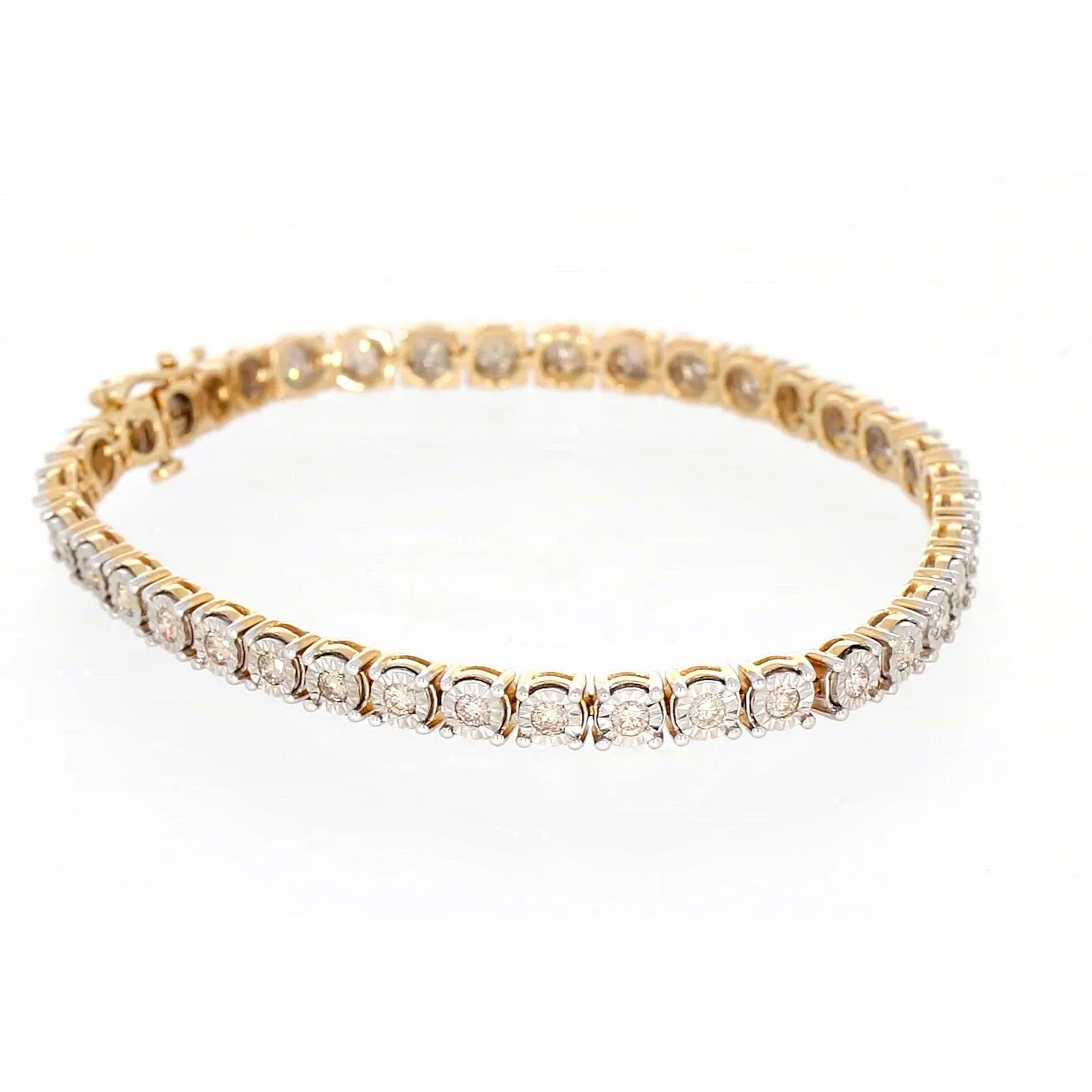 9ct Two Tone Gold Round Brilliant Cut with 2 Carat tw of Diamonds Tennis Bracelet