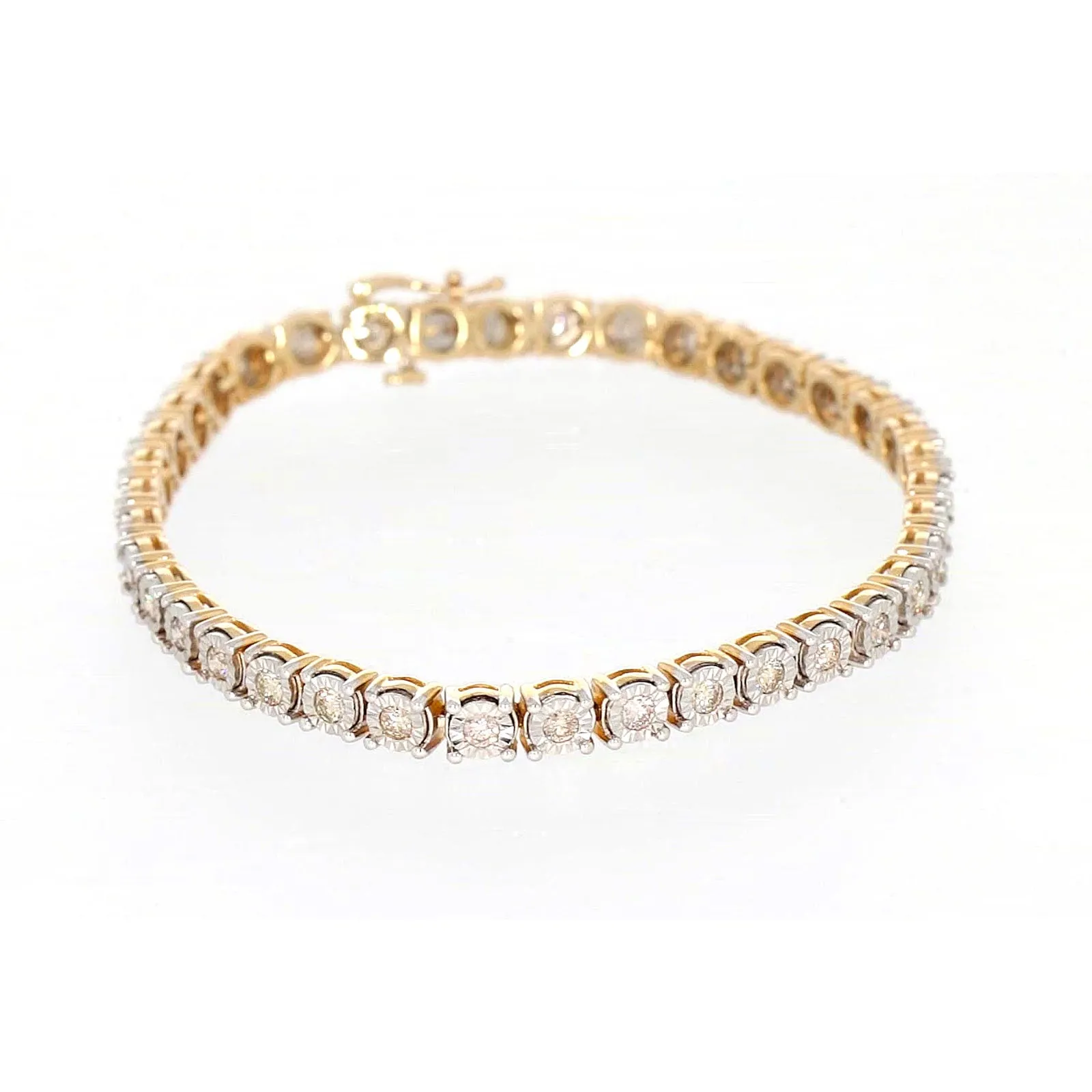 9ct Two Tone Gold Round Brilliant Cut with 2 Carat tw of Diamonds Tennis Bracelet