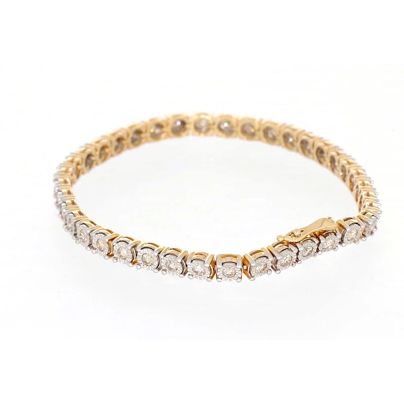 9ct Two Tone Gold Round Brilliant Cut with 2 Carat tw of Diamonds Tennis Bracelet