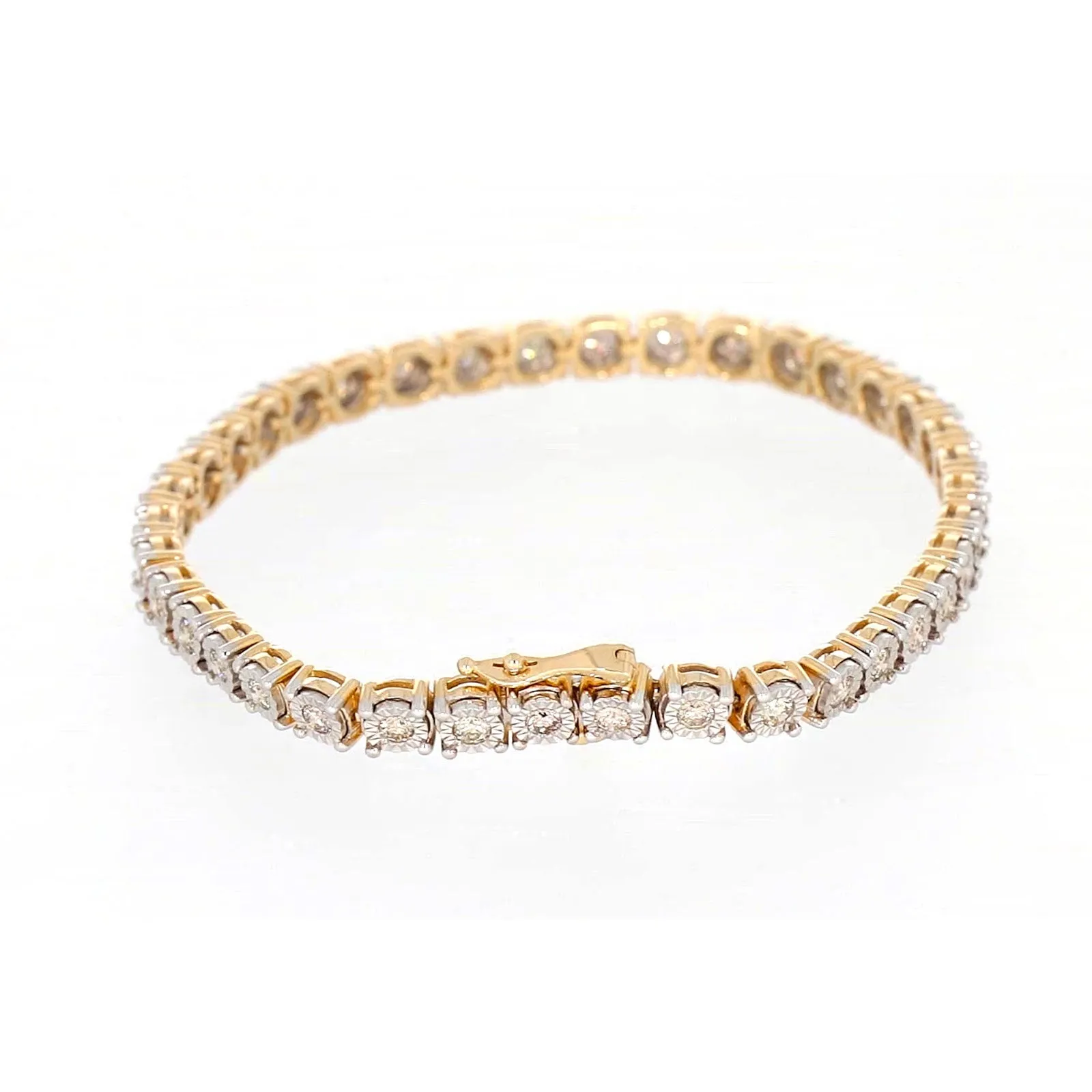 9ct Two Tone Gold Round Brilliant Cut with 2 Carat tw of Diamonds Tennis Bracelet