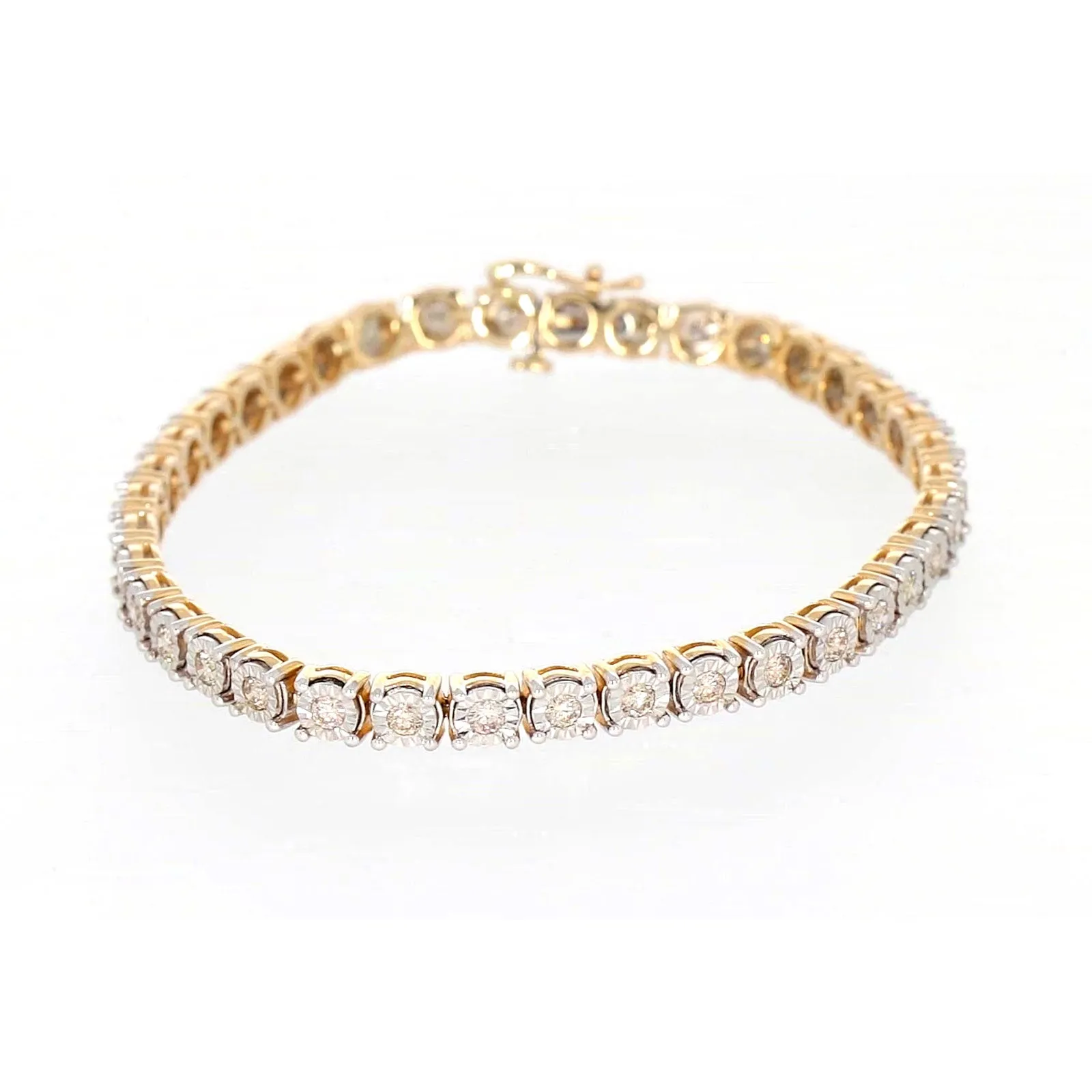 9ct Two Tone Gold Round Brilliant Cut with 2 Carat tw of Diamonds Tennis Bracelet