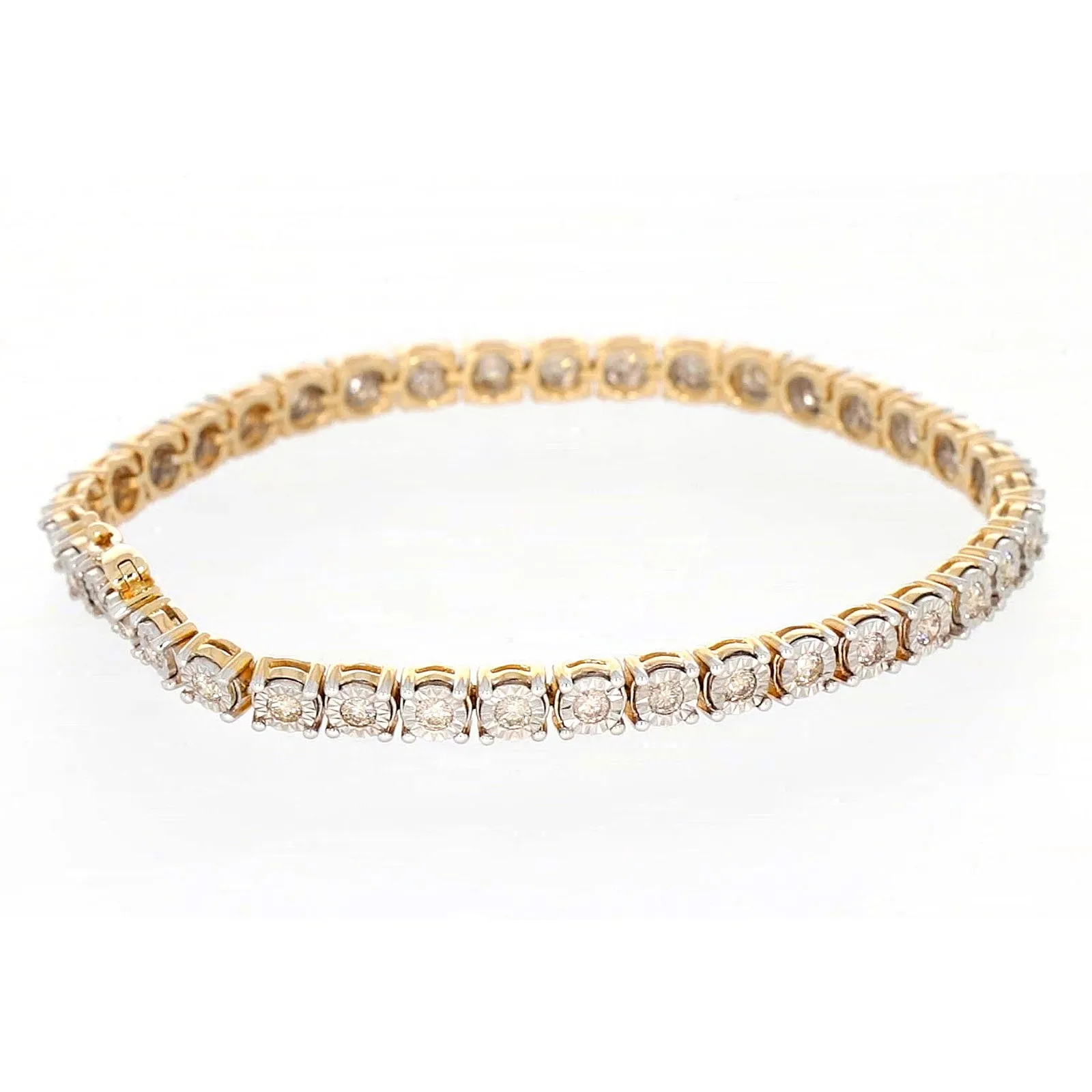 9ct Two Tone Gold Round Brilliant Cut with 2 Carat tw of Diamonds Tennis Bracelet