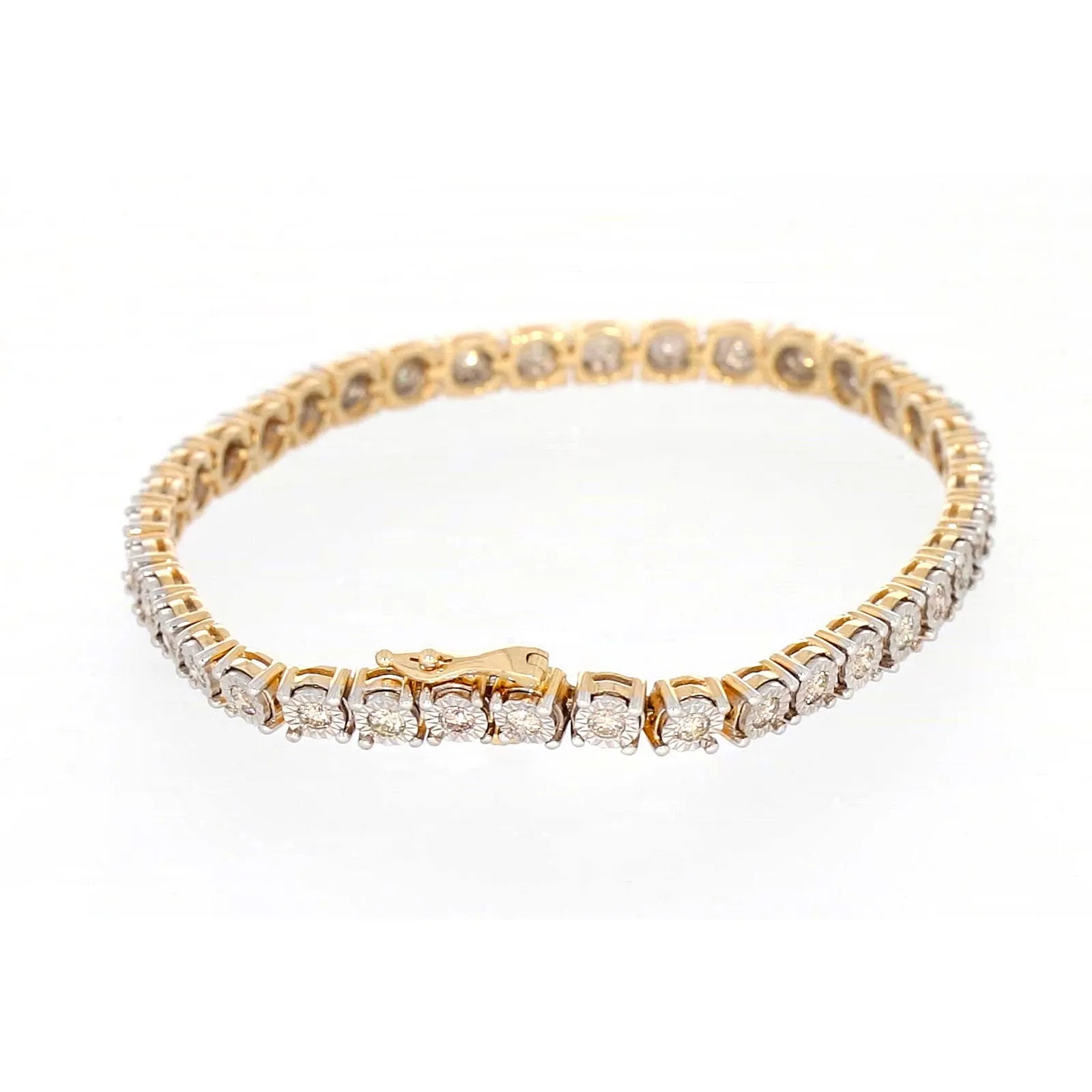 9ct Two Tone Gold Round Brilliant Cut with 2 Carat tw of Diamonds Tennis Bracelet