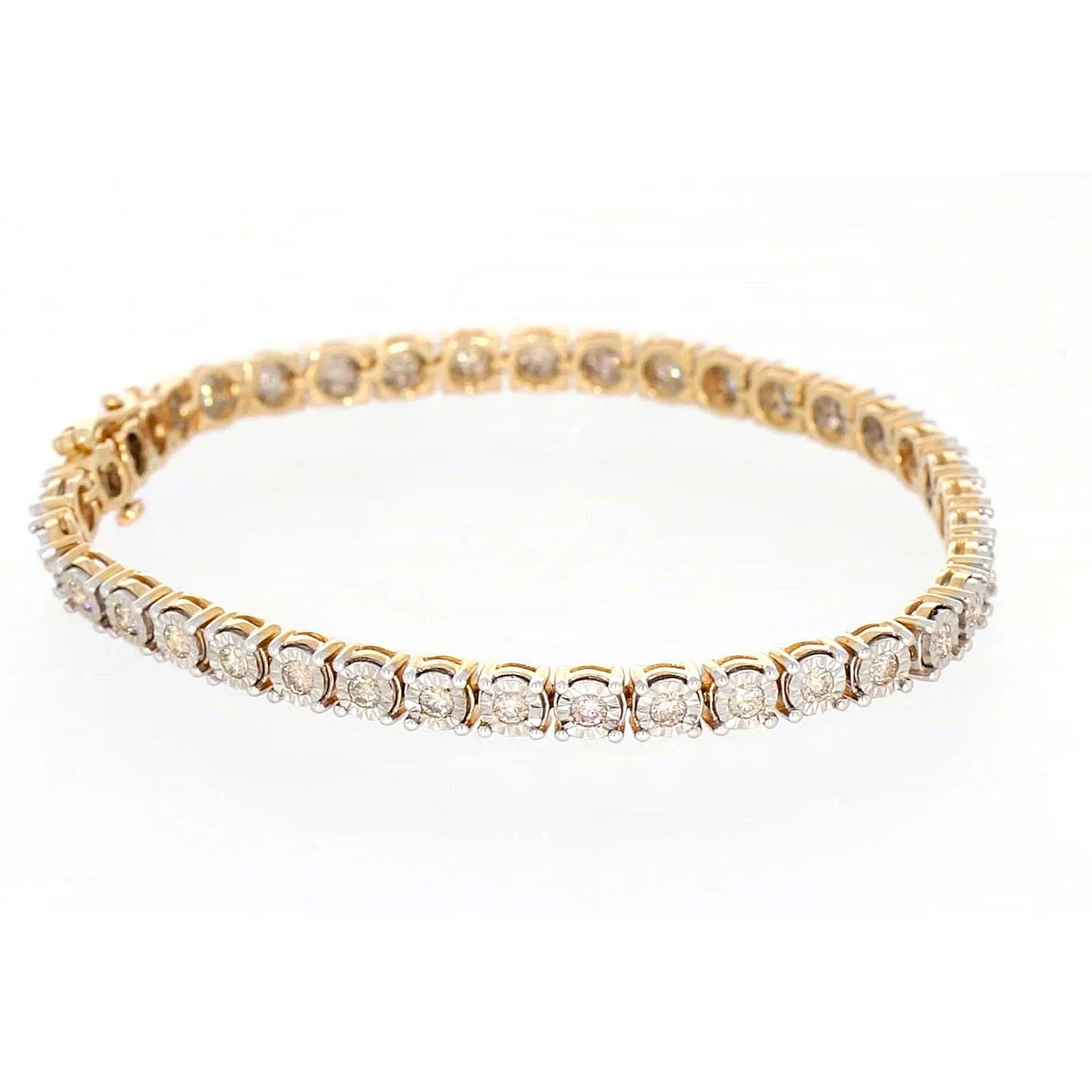 9ct Two Tone Gold Round Brilliant Cut with 2 Carat tw of Diamonds Tennis Bracelet