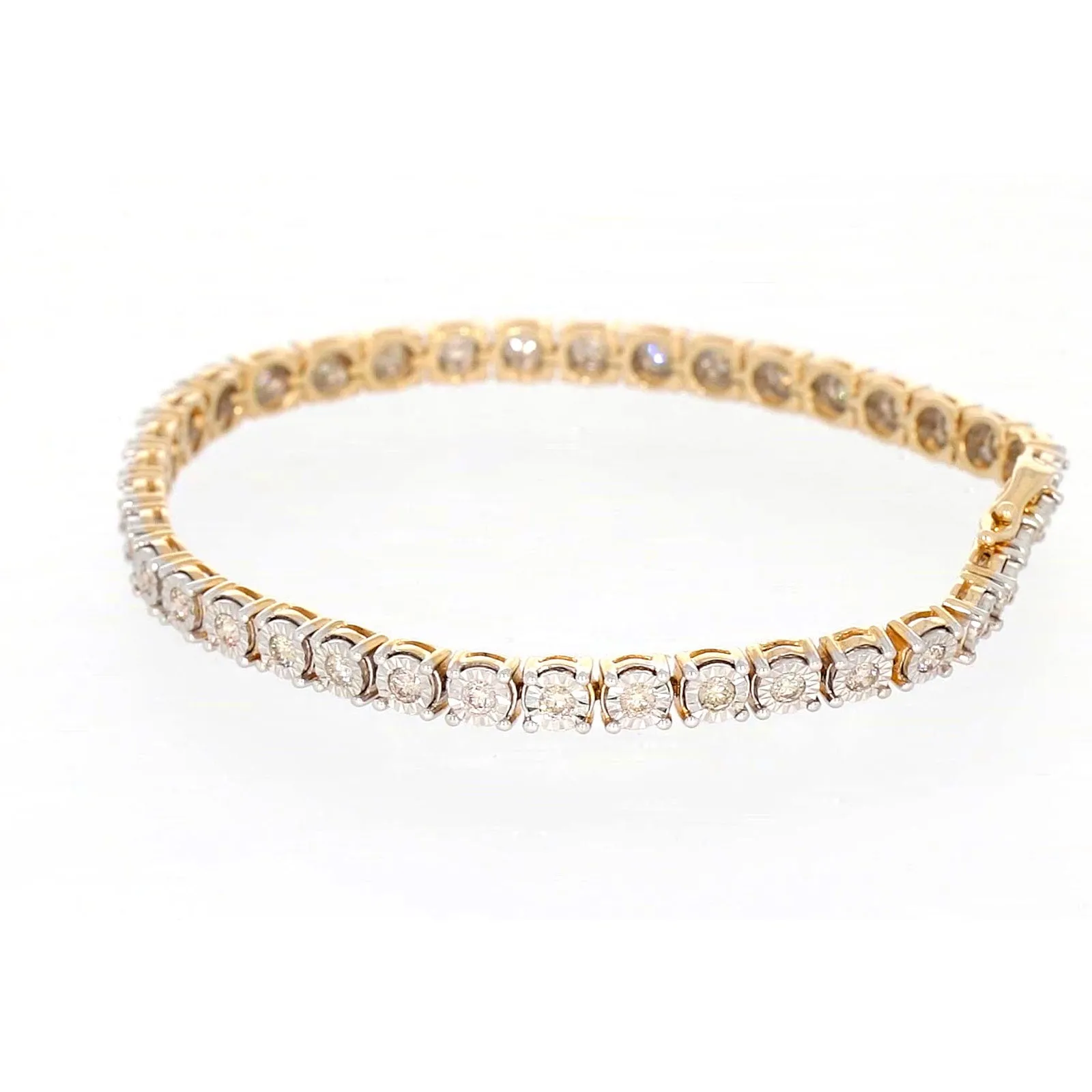 9ct Two Tone Gold Round Brilliant Cut with 2 Carat tw of Diamonds Tennis Bracelet