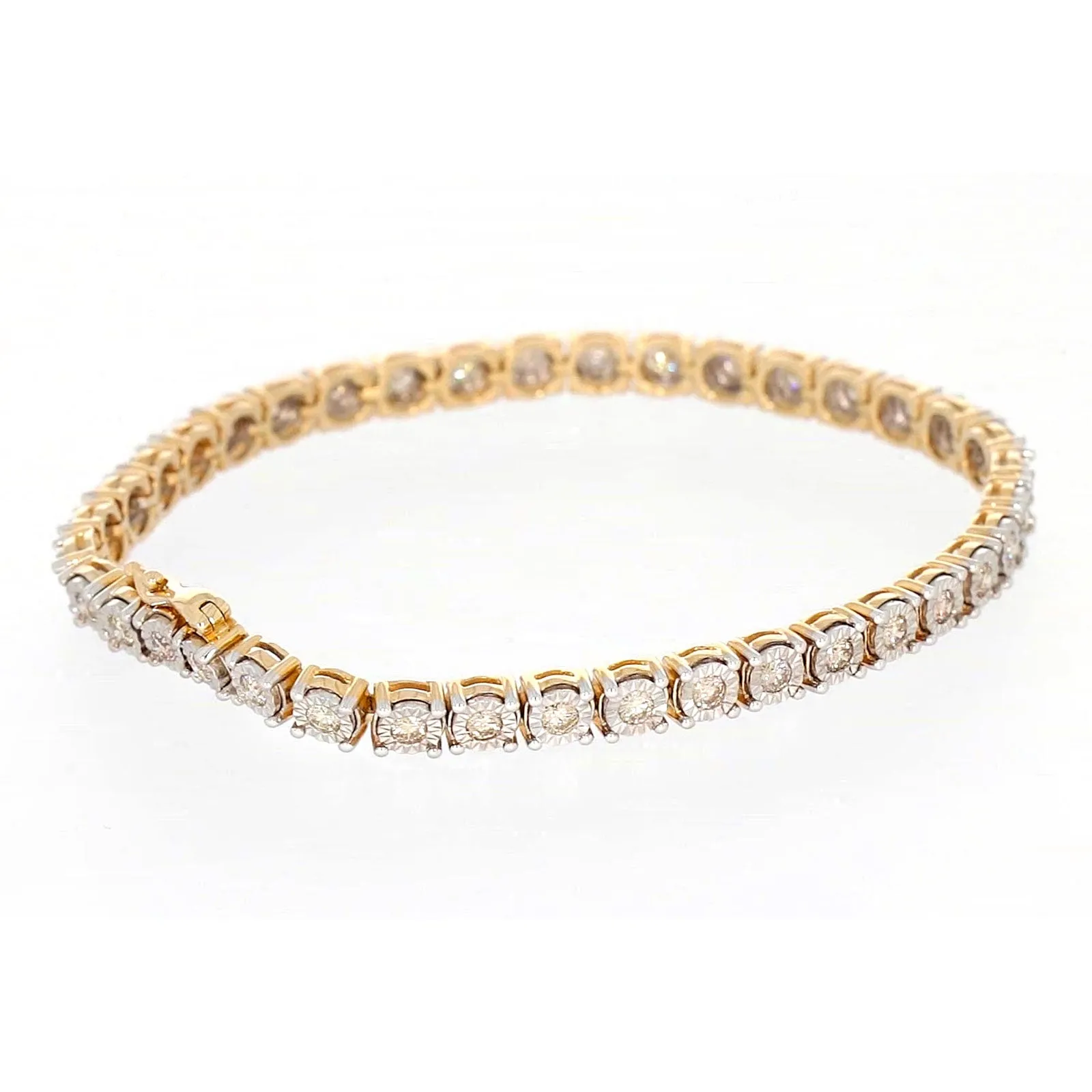 9ct Two Tone Gold Round Brilliant Cut with 2 Carat tw of Diamonds Tennis Bracelet