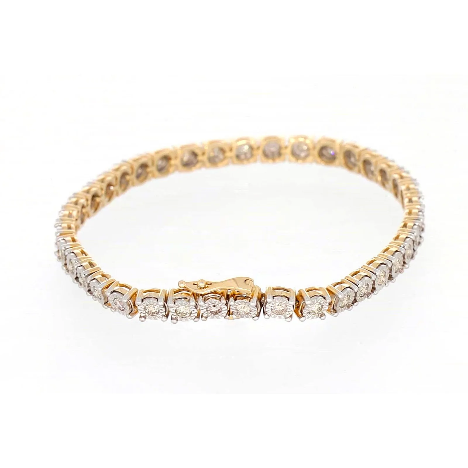 9ct Two Tone Gold Round Brilliant Cut with 2 Carat tw of Diamonds Tennis Bracelet