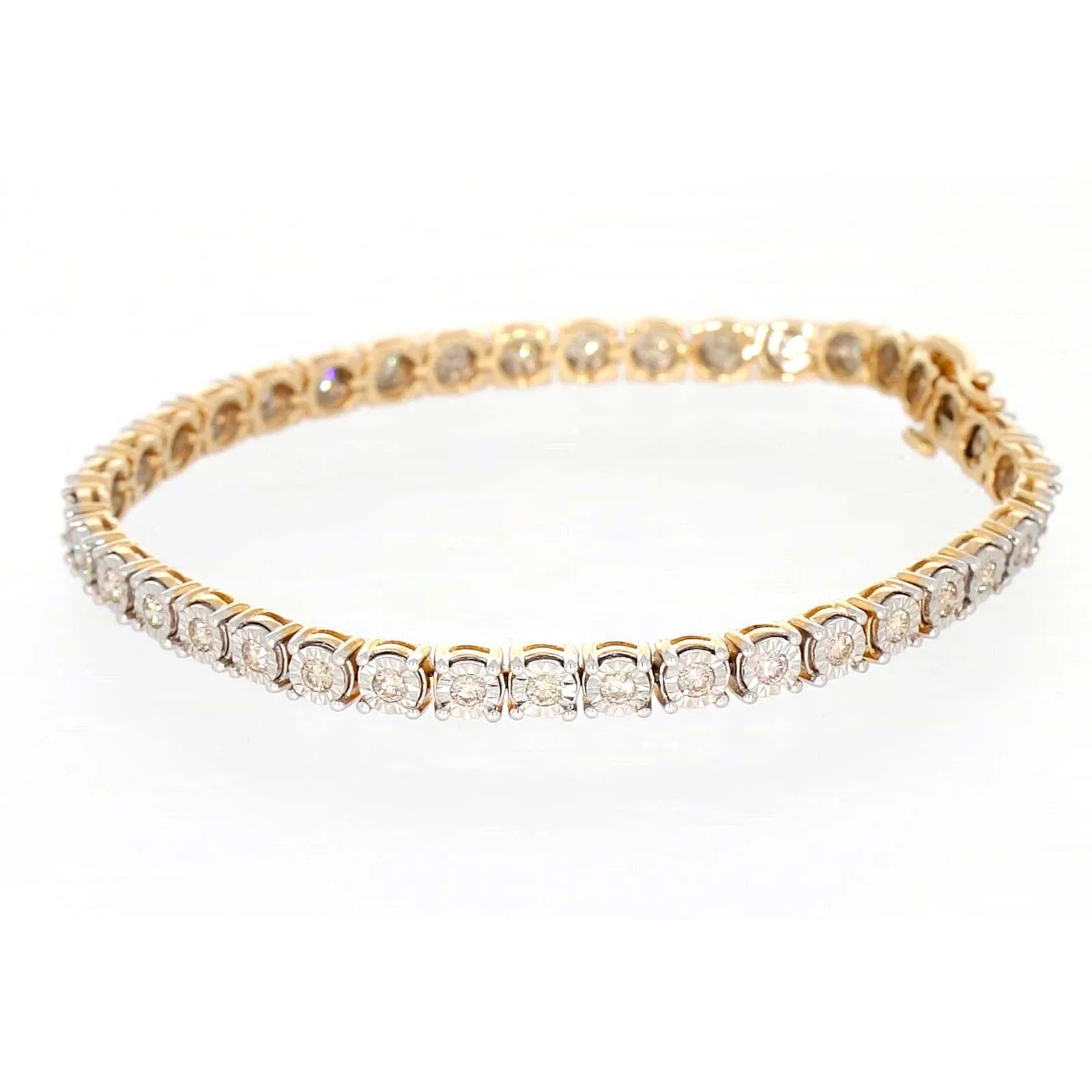 9ct Two Tone Gold Round Brilliant Cut with 2 Carat tw of Diamonds Tennis Bracelet