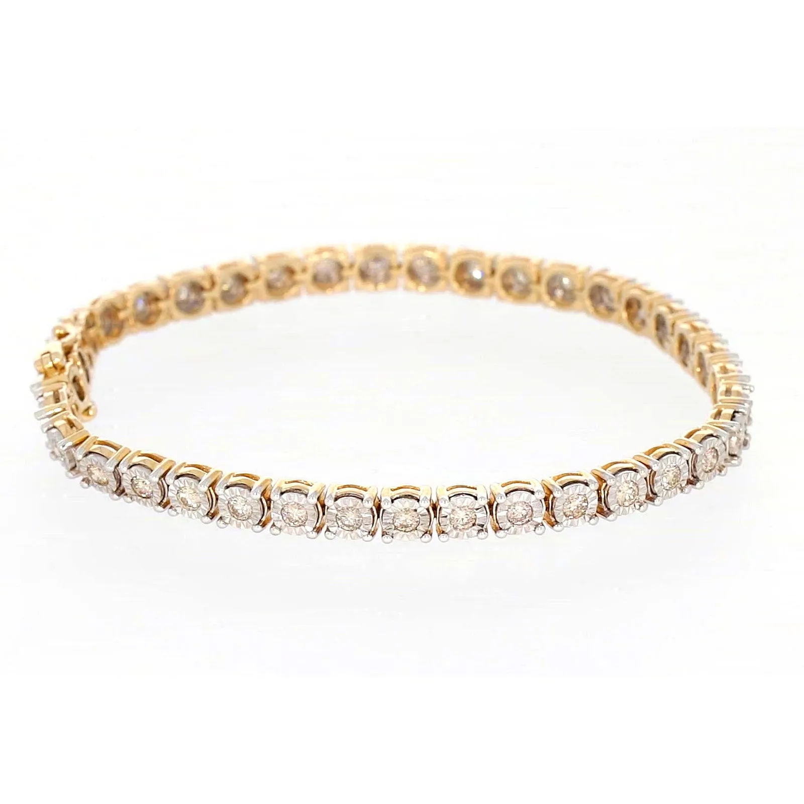 9ct Two Tone Gold Round Brilliant Cut with 2 Carat tw of Diamonds Tennis Bracelet