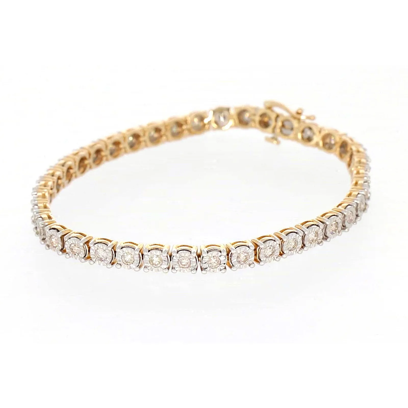 9ct Two Tone Gold Round Brilliant Cut with 2 Carat tw of Diamonds Tennis Bracelet