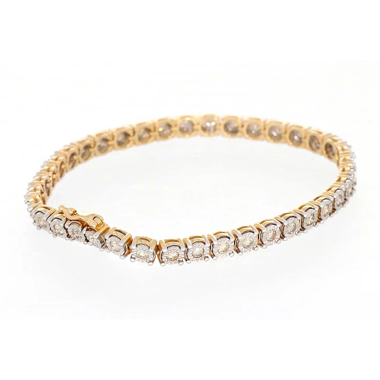 9ct Two Tone Gold Round Brilliant Cut with 2 Carat tw of Diamonds Tennis Bracelet