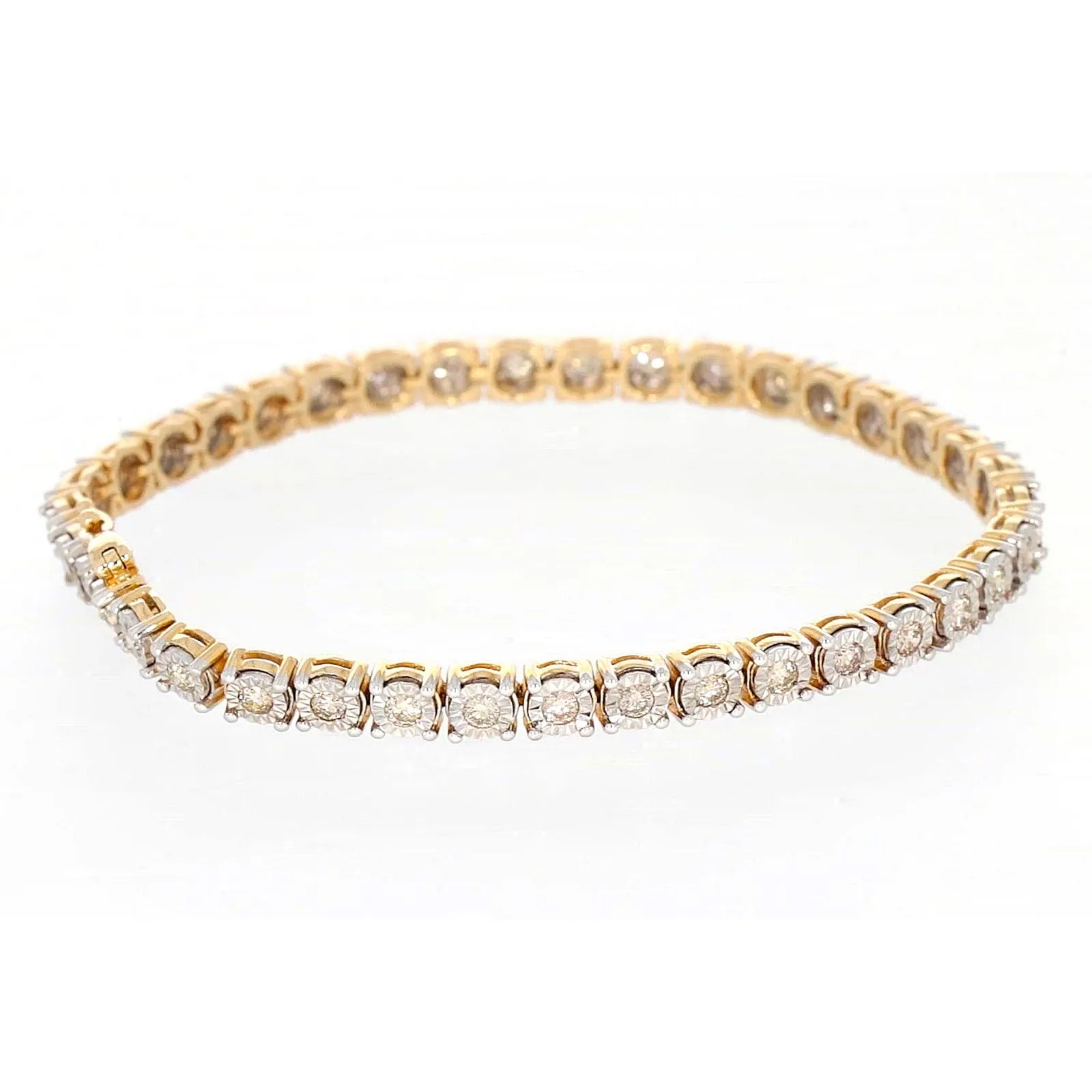 9ct Two Tone Gold Round Brilliant Cut with 2 Carat tw of Diamonds Tennis Bracelet