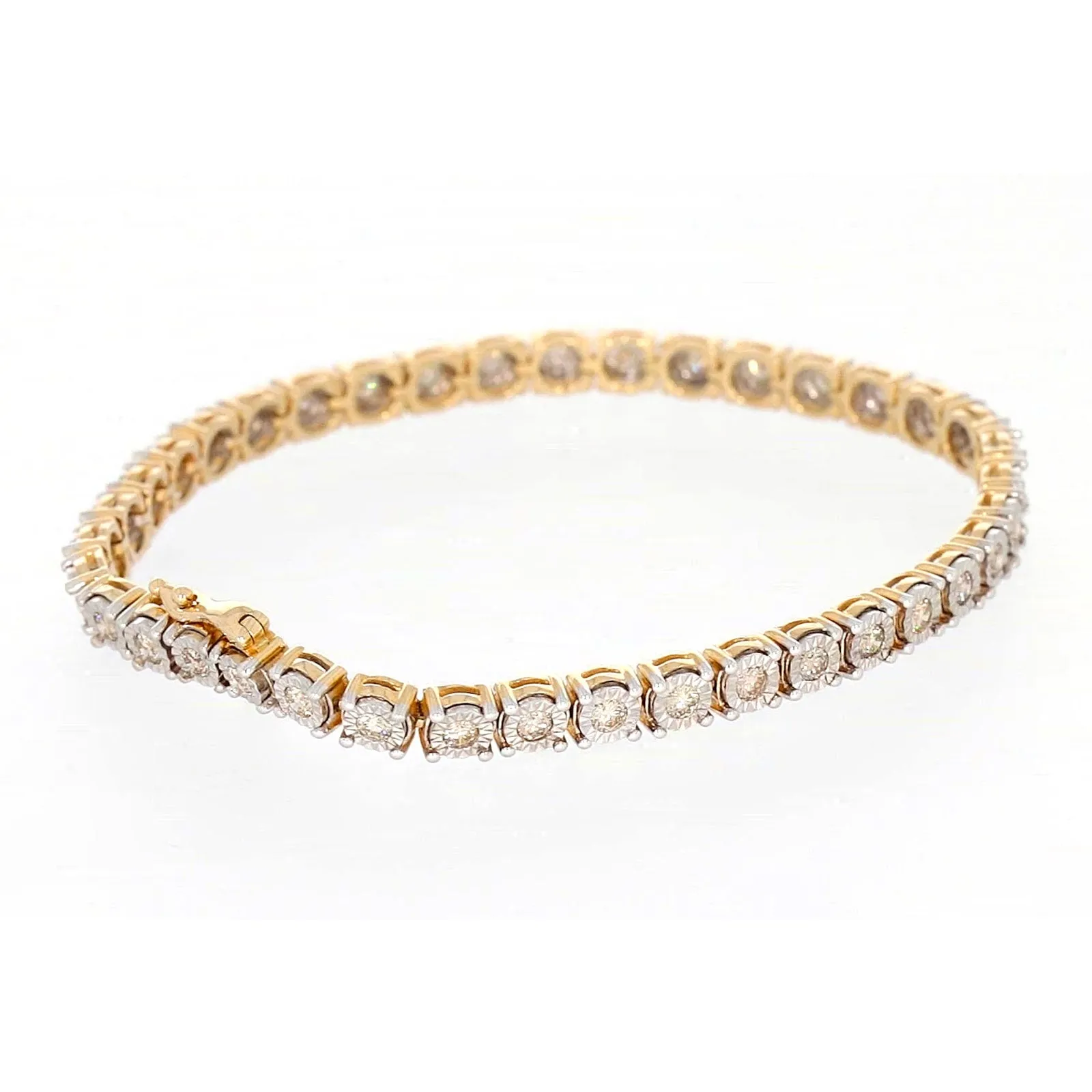 9ct Two Tone Gold Round Brilliant Cut with 2 Carat tw of Diamonds Tennis Bracelet