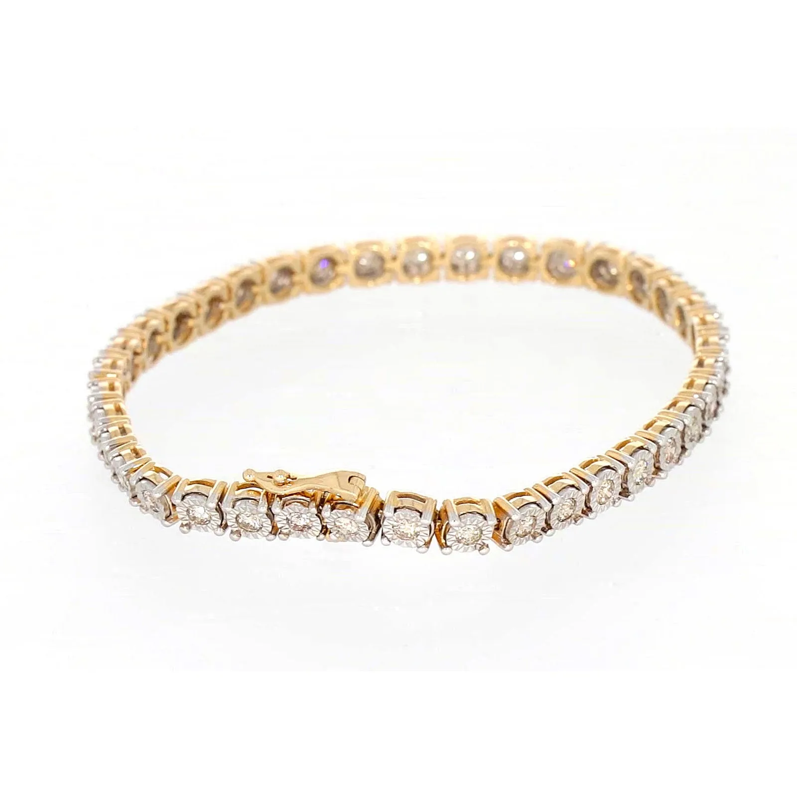 9ct Two Tone Gold Round Brilliant Cut with 2 Carat tw of Diamonds Tennis Bracelet