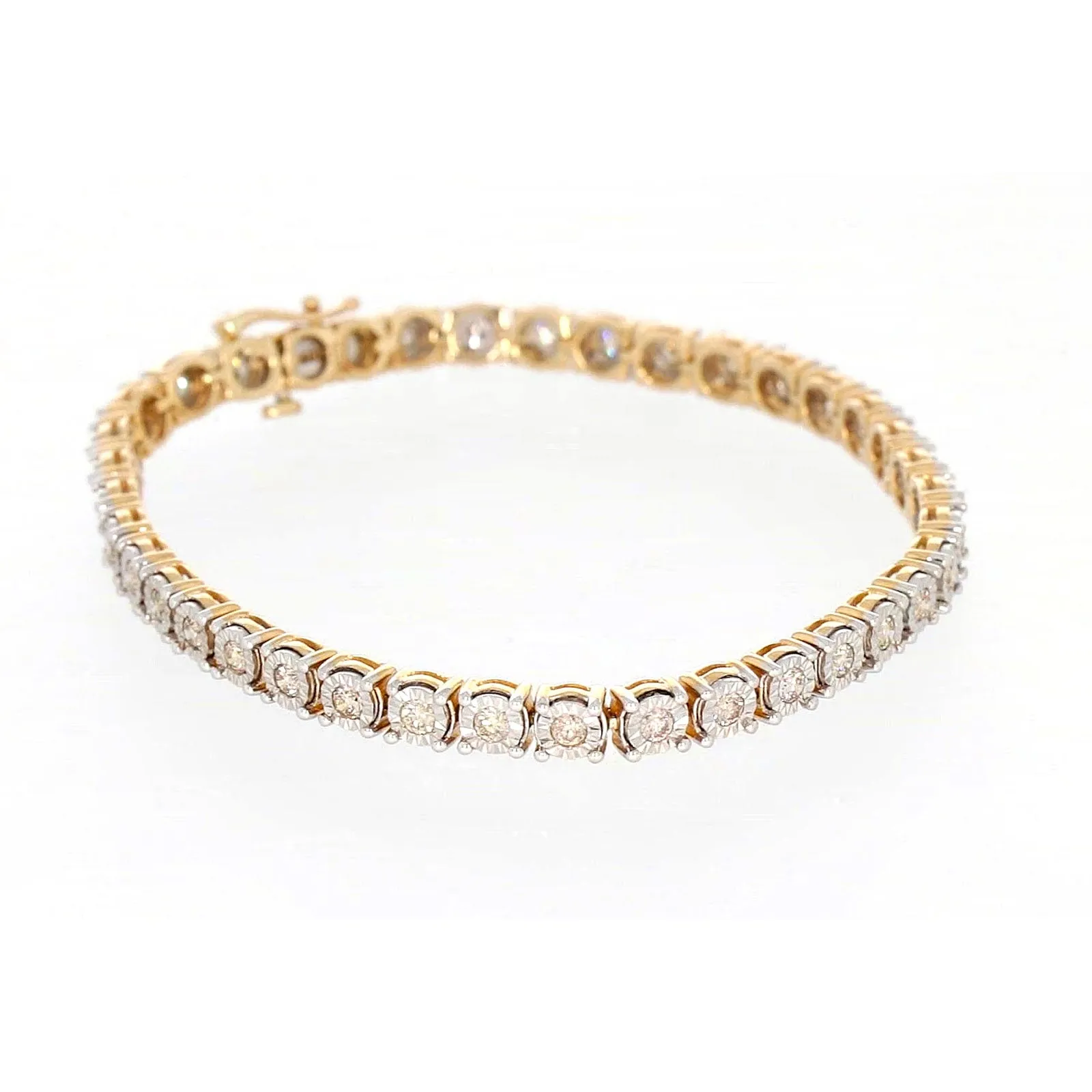 9ct Two Tone Gold Round Brilliant Cut with 2 Carat tw of Diamonds Tennis Bracelet