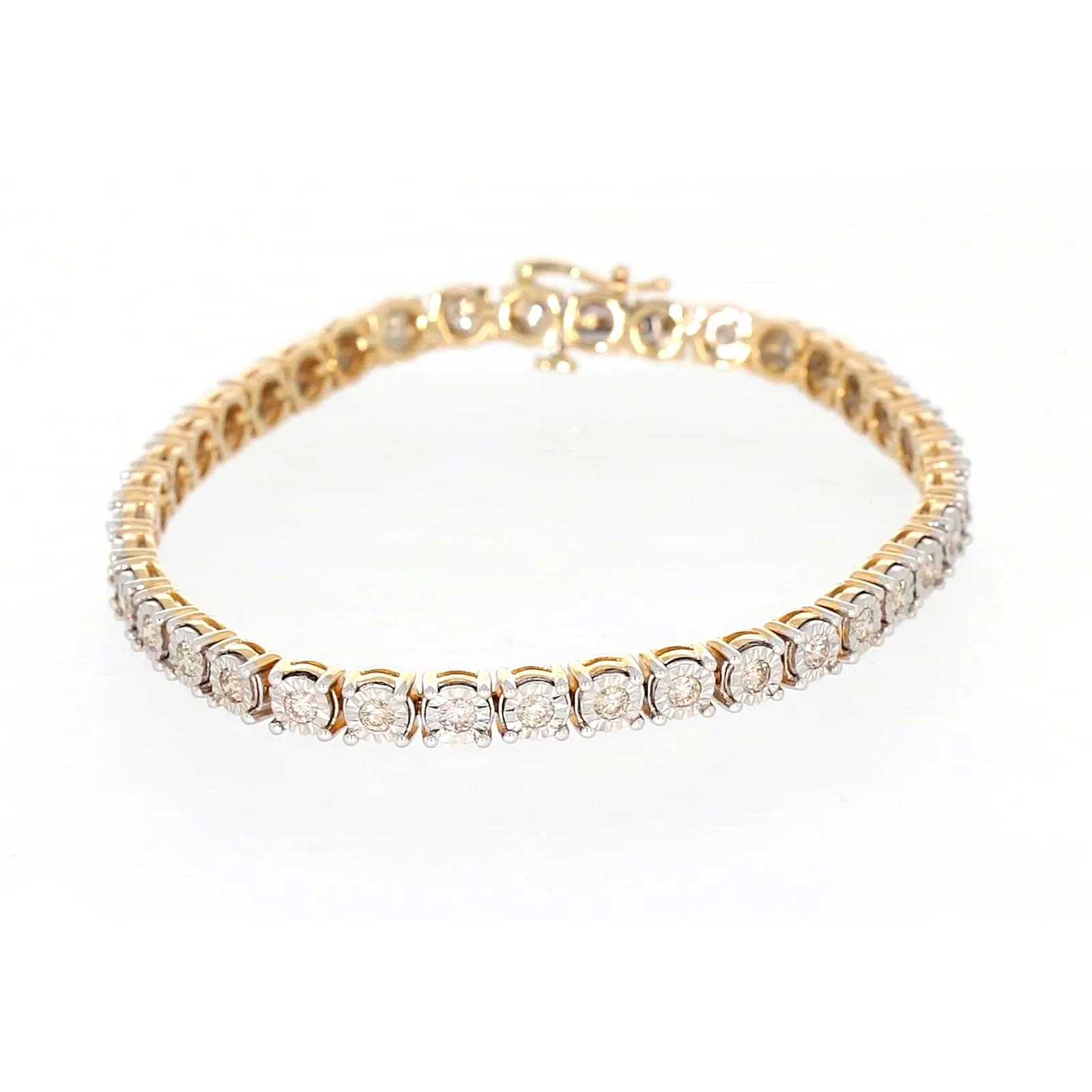 9ct Two Tone Gold Round Brilliant Cut with 2 Carat tw of Diamonds Tennis Bracelet