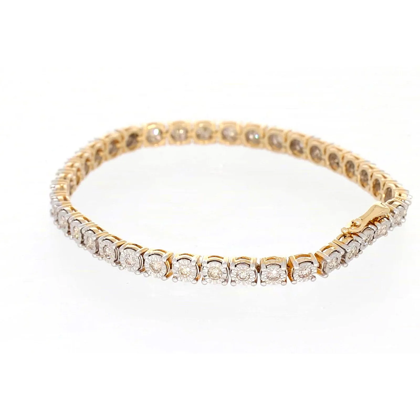 9ct Two Tone Gold Round Brilliant Cut with 2 Carat tw of Diamonds Tennis Bracelet